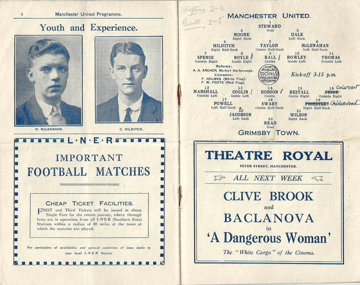 onthisGTFCday's tweet image. 12th October 1929 - Joe Robson and Steve Coglin both score twice with Jackie Bestall the other as Grimsby Town thrash Manchester United 5-2 at Old Trafford in Division One #GTFC Read, Wilson, Jacobson, Calderwood, Swaby, Powell, Coleman, Bestall, Robson, Coglin, Marshall. #MUFC