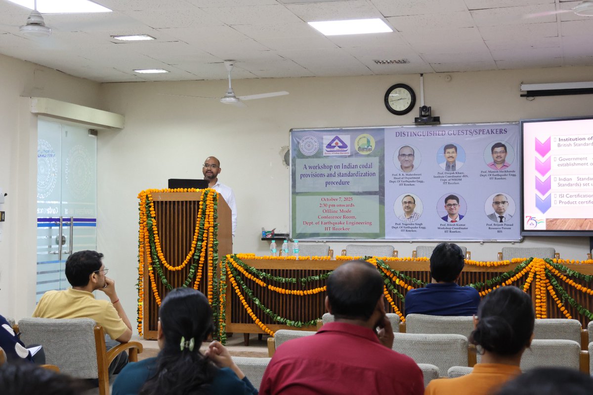 Ecgl_iitr's tweet photo. The BIS Student Chapter, Dept. of Earthquake Engg., IIT Roorkee, in collaboration with IGS Roorkee Chapter, held a workshop on Indian Codal Provisions &amp; Standardization on Oct 7, 2025.
Insightful talks, a quiz, and great participation made it a success! 👏 #IITR #BIS https://t.co/QW4Bht5btW