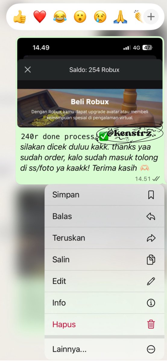 362. Robux semifast 500 
363. Robux fast 250 

Thanks for order kakak” semoga rejekinya lancar slalu, yang pgn order robux lainnya bisa langsung wa ya di bio💖🔥

t. Jual robux roblox murah trusted robux murce
#proofkenstrz
