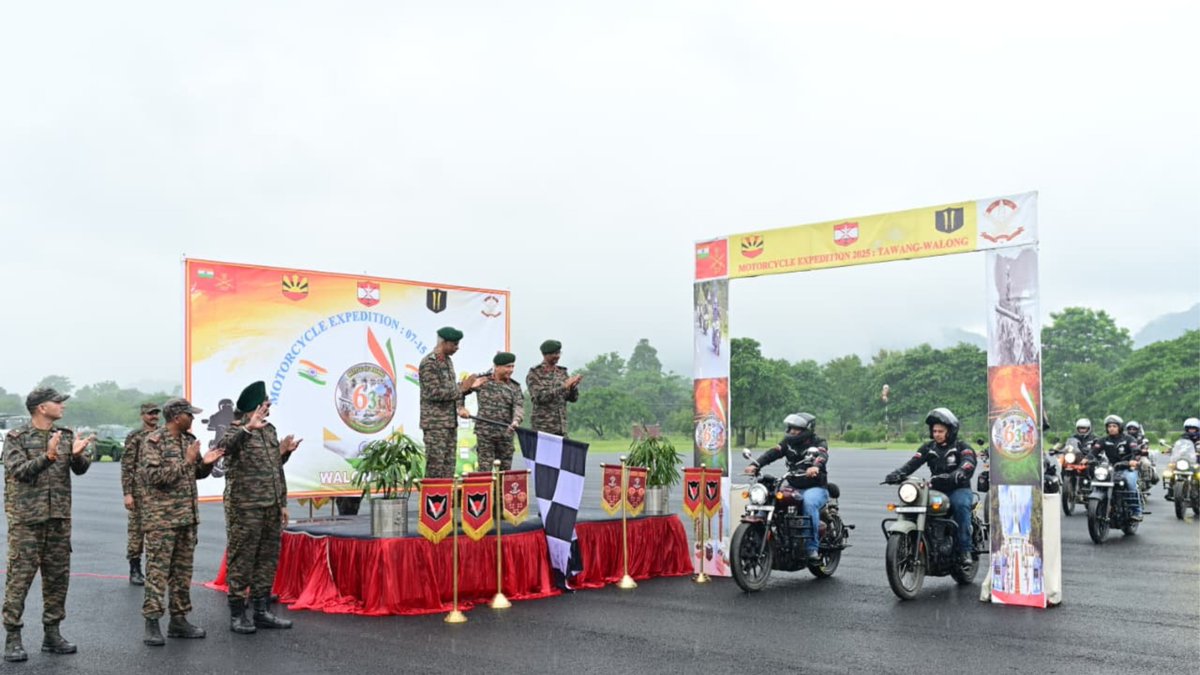 Spearcorps's tweet photo. Motorcycle Expedition – DAY 5
The #SpearCorps Motorcycle Expedition was flagged off from #Likabali by the GOC, Spear Head Division today. The team rode through scenic foothills and highways via #Pasighat, crossing the mighty #SiangRiver enroute to #Roing. The team carries forward the message of valour and national pride towards #Walong to celebrate #Walongday commemorating the iconic battle of #1962War.

#SpearCorps का मोटरसाइकिल अभियान आज #Likabali से GOC, Spear Head Division द्वारा फ्लैग ऑफ किया गया। टीम ने पहाड़ी रास्तों और राजमार्गों से होते हुए #Pasighat पार किया, जहाँ उन्होंने शक्तिशाली #SiangRiver को पार करते हुए #Roing की ओर प्रस्थान किया। टीम, वीरता और राष्ट्रीय गर्व का संदेश लेकर #Walong की दिशा में अग्रसर हुई, जहाँ वे #1962युद्ध की ऐतिहासिक लड़ाई को स्मरण करते हुए #WalongDay मनाएँगे।

@adgpi 
@easterncomd 
@prodefkohima 

Facebook - https://t.co/wEWJ16qz8r
Instagram -https://t.co/ZOIrf7pMZq