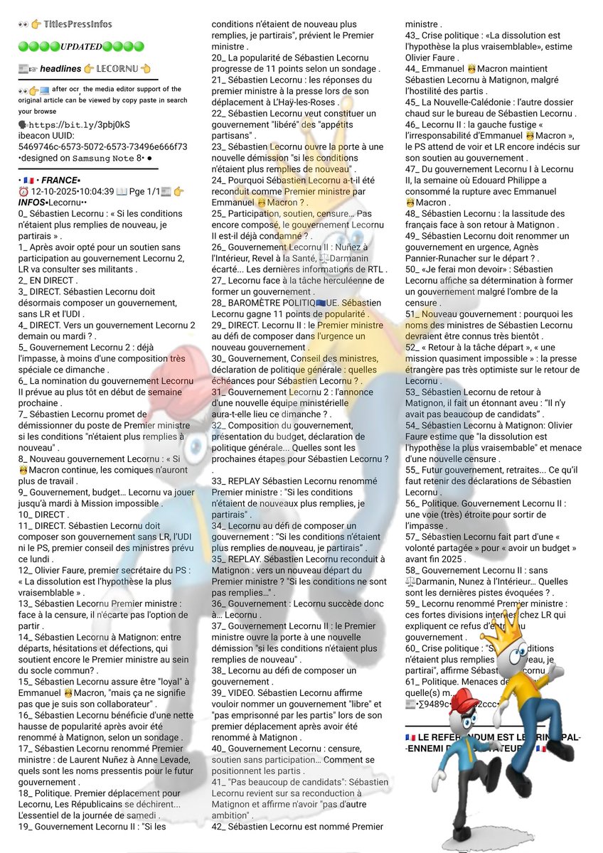 veillet_s's tweet image. 🏘🎲427  #Nantes #Brest #Angers #Saintetienne #Tours #Montreuil #Aixenprovence #Aulnaysousbois #Caen #Orleans #Roubaix #Nancy #Rouen #Lehavre #Vitrysurseine #Strasbourg #Grenoble #Colombes #Boulognebillancourt 
  👀📰 Titles 10h06 👇🥺⁉️ #Lecornu2