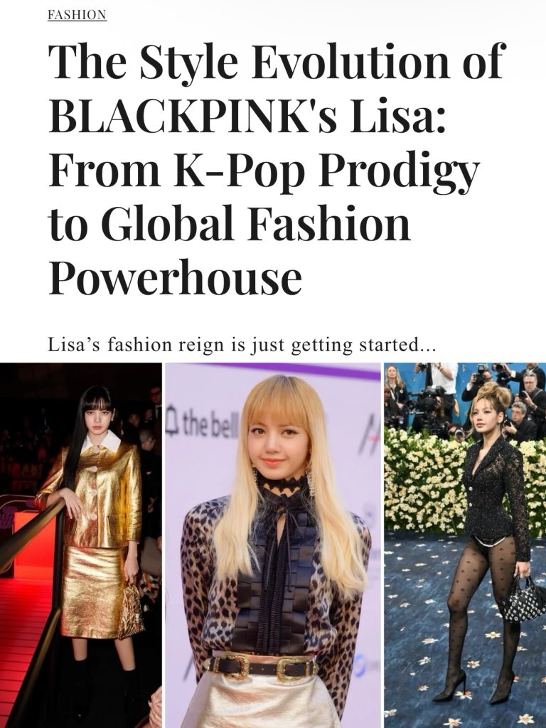 LiliesHome_'s tweet image. The Style Evolution of BLACKPINK&apos;s Lisa: From K-Pop Prodigy to Global Fashion Powerhouse by @marieclaireuk 

Source:
🔗 marieclaire.co.uk/fashion/lisa-b…

#LISAxAlterEgo
#LalisaManobal
#LISA #LALISA 
@wearelloud 
🧁💘
