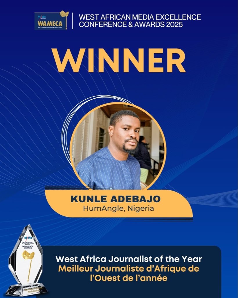 DejiAdesogan's tweet photo. A HumAngle report that exposed #IPOB's fundraising marathons in Nigeria has just won the Illicit Financial Flow category of the 2025 #WAMECA. The winning journalist, @KunleAdebajo, was also awarded West Africa Journalist of the Year. Congratulations Kunle, well deserved win. https://t.co/nc1pV1Cing
