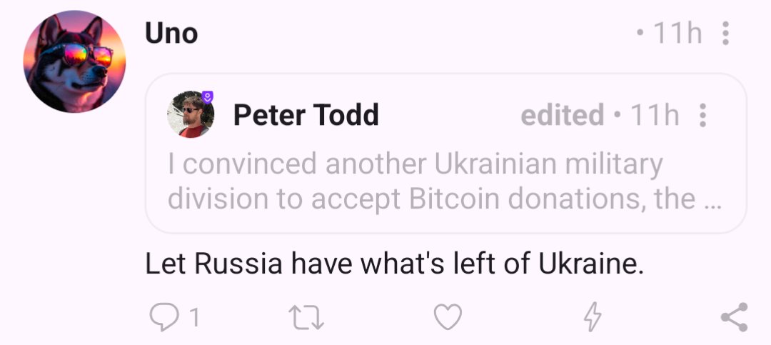 peterktodd's tweet image. My replies on nostr are just sad. All the usual &quot;warmonger&quot; and &quot;your funding war&quot; crap.

Defending yourself is not &quot;warmongering&quot;. It&apos;s stopping psychopaths trying to kill you and take your property.

Doesn&apos;t matter if it&apos;s at the scale of a single mugger, or a whole country.