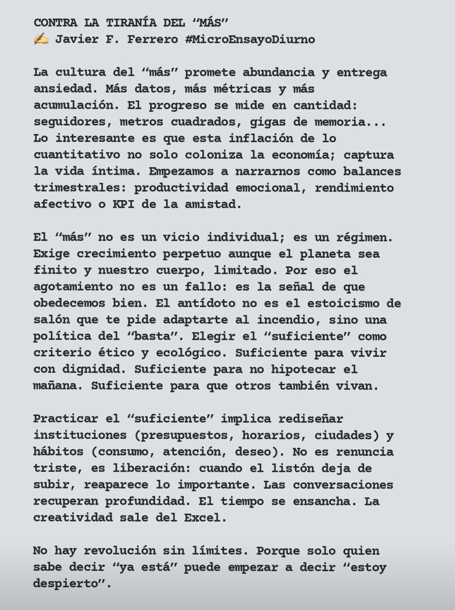 CONTRA LA TIRANÍA DEL “MÁS”