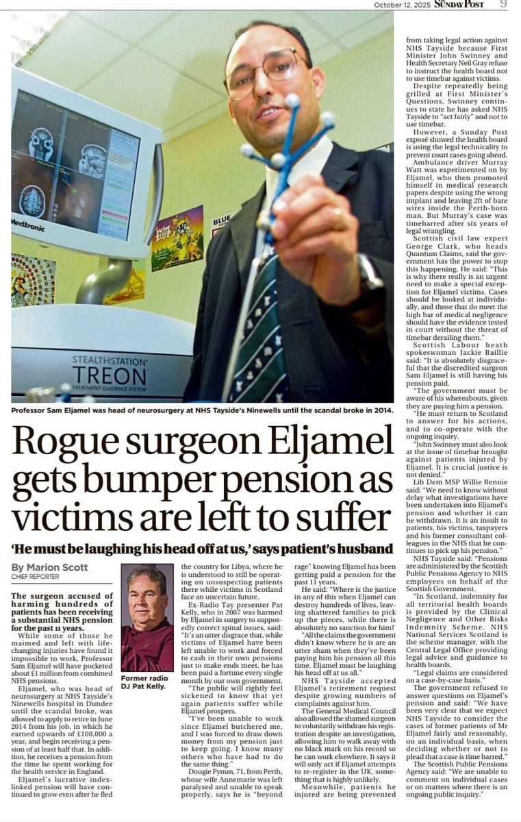 🔥 Eljamel isn’t the only one. The former CEO, Med Dir, Chair, Clin Dir &amp; others have pocketed hefty pensions for yrs from the taxpayer! While victims get nothing. No fund, no justice, and a <a href="/ScotGovFM/">First Minister</a> too timid to scrap the time-bar blocking their path!
#OperationStringent