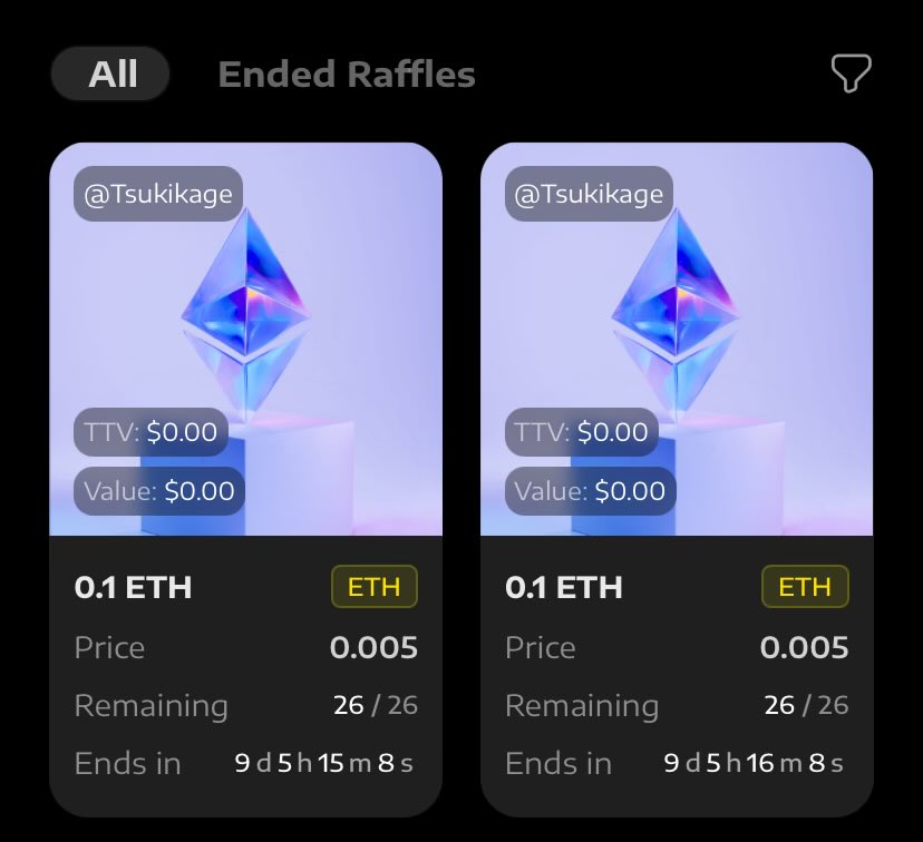 Looks like <a href="/Mooni_gg/">Mooni</a> just launched a live raffle on their site 👀

A few lucky participants could walk away with 0.1 ETH  just by grabbing a ticket and joining the draw.

Pretty cool to see more Web3 projects experimenting with fun, community-driven mechanics like this!