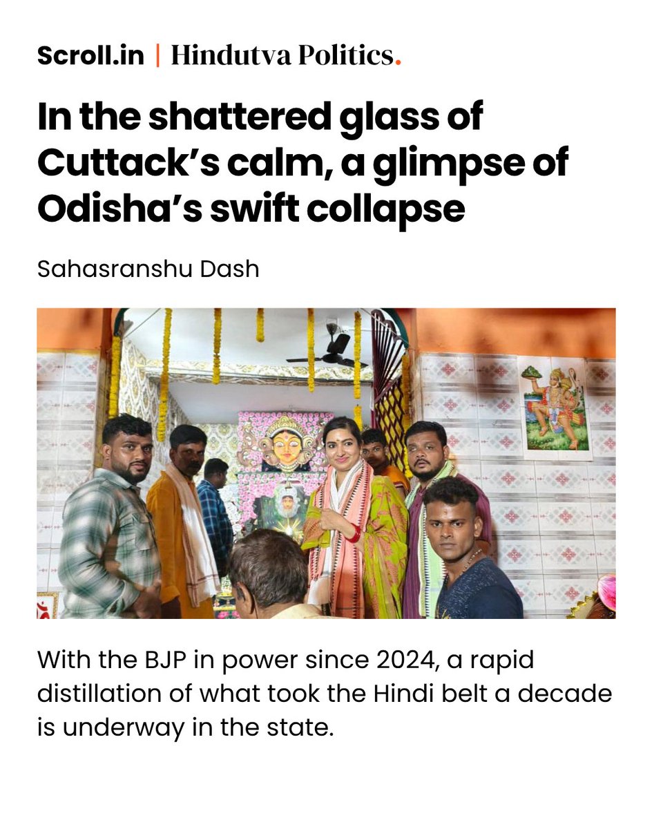 scroll_in's tweet image. For a city that had never known communal rioting – not in 1947, not in 1992, the violence on Oct 5 felt like an ontological rupture – as if the very nature of #Cuttack’s being was being questioned anew. scroll.in/article/108744…

Sahasranshu Dash examines the rising communal…