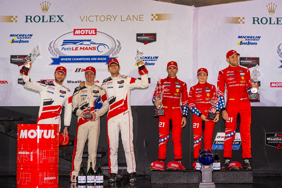 FerrariRaces's tweet image. 2 GTD class podiums at the end of #IMSA #PetitLeMans 🏆🏆
🥇#21 @AFCorse
🥈#023 #TriarsiCompetizione
@IMSA #Ferrari296GT3 #FerrariRaces
