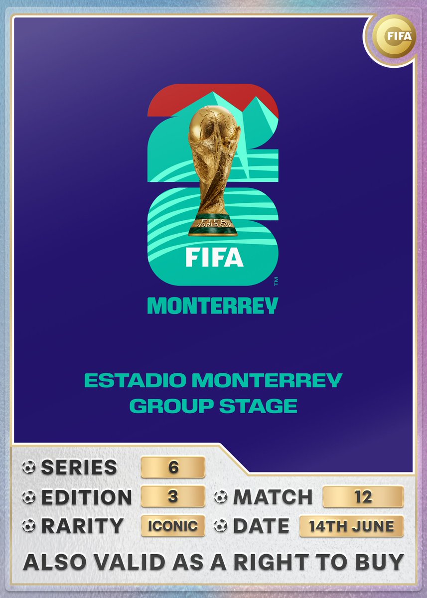 FIFACollectInfo's tweet photo. New #FIFAWorldCup26 Right-to-Buy Secondary Sale

Marlonm bought RTB for 2 tickets to M12 from crfopsroom for $670.00.

https://t.co/pjNREyahuO

M12, Group F
Jun 14, 2026 #EstadioBBVA #Monterrey https://t.co/vH77E6Iq1m