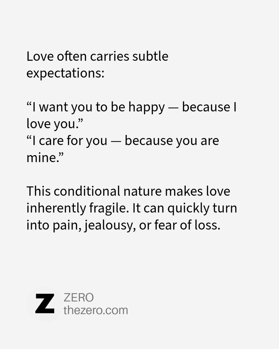 thezerocom's tweet photo. Love often carries subtle expectations:“I want you to be happy — because I love you.”“I care for you — because you are mine.”

This conditional nature makes love inherently fragile. It can quickly turn into pain, jealousy, or fear of loss. . https://t.co/w46zDHJ9PB