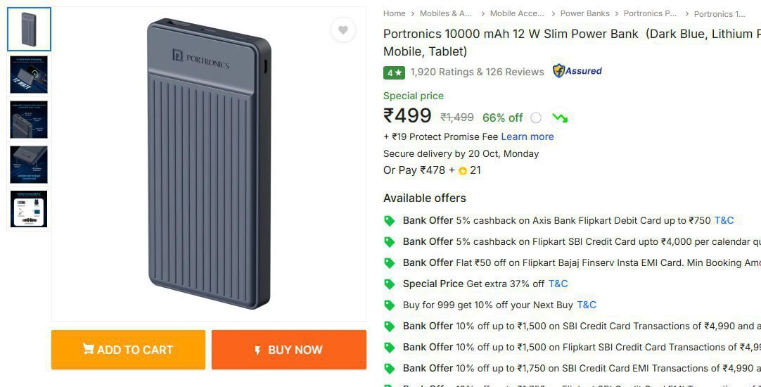 TechyBoostDeals's tweet image. Portronics 10,000 mAh 12W Slim Power Bank @ ₹499

Buy link : fkrt.cc/hsdgHLa

#Flipkart #Portronics #PowerBank
