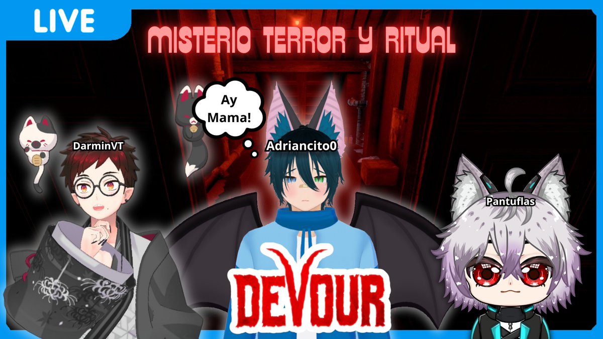 Adriancito0_'s tweet photo. Mis ChikiMurcielagos Este 12 de Octubre me unire al 
misterio del ritual DEVOUR con @darminvt @3lPantuflasVT , espero que no  morirnos 
de miedo😨.

🕢Los veo mañana a las 19:30 P.M 🇵🇪/🇨🇴

💜:https://t.co/PVZkxvkvtN
🔗:https://t.co/JsC4kNAWP6

#VtuberES #CollabVtubers2026 https://t.co/4HHbfLro0C