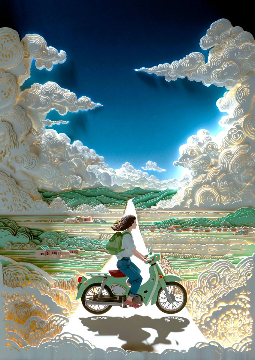 gufutokuku999's tweet image. 『原付女子風景』
秋の風景を切り紙風で表現してみました