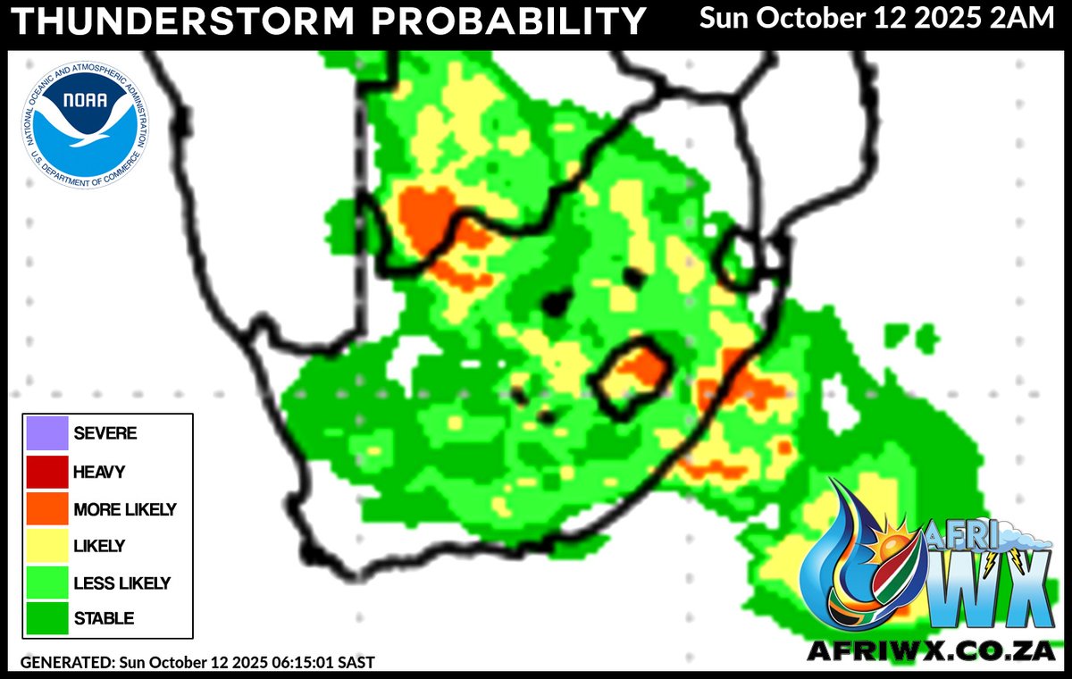 afriwx's tweet image. Thunderstorm Probability for Sunday 12 October 2025 #WeatherUpdate #weathermaps