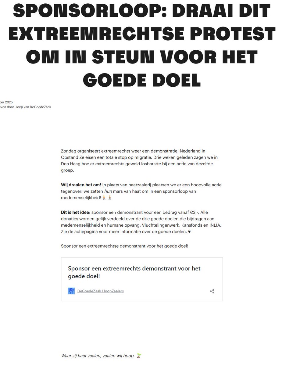 Kronenberg211's tweet image. Volgens Facebook van De Goede Zaak 10 oktober 2025 doen er al meer dan 3000 mensen mee met de sponsorloop...en is er al + 30.000 Euro opgehaald.

Sponsor een extreemrechtse demonstrant 
Museumplein Amsterdam via @De_Goede_Zaak #sponsorloop @Lisawesterveld