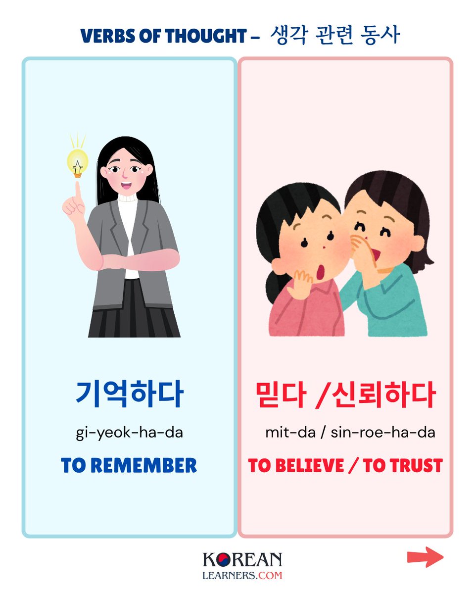 Koreanlearners_'s tweet image. Words shape thoughts. Thoughts shape action.
🧠 Master Korean verbs of thought and unlock deeper conversations.
#LearnKorean #LanguageTips #KoreanGrammar #KPOP #korea #LanguageSkills #koreanlearners