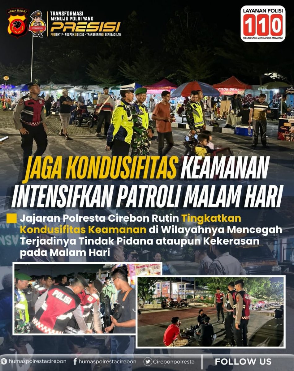 CirebonPolresta's tweet image. Jaga Kondusifitas Keamanan, Polresta Cirebon Intensifkan Patroli Malam Hari

#Polrestacirebon
#Kapolrestacirebon
#Polriuntukmasyarakat
@divisihumaspolri @polisi_indonesia 
@spripim.polri @humaspoldajabar
