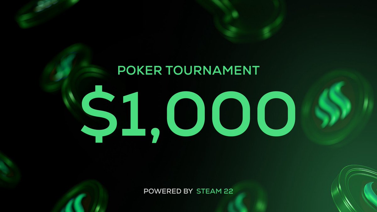 Steam22io's tweet image. ♠️ $1,000 INVITE-ONLY POKER TOURNAMENT ♠️

Steam22 is hosting a freeroll poker event — 300 players, $1,000 prize pool in $STM

📅 Oct 19th — 17:00 UTC

🎟️We are giving away 10 Spots

To win an invite:
1️⃣ Follow @Steam22io
2️⃣ Like + Repost
3️⃣ Tag 2 friends you’d want at your table
