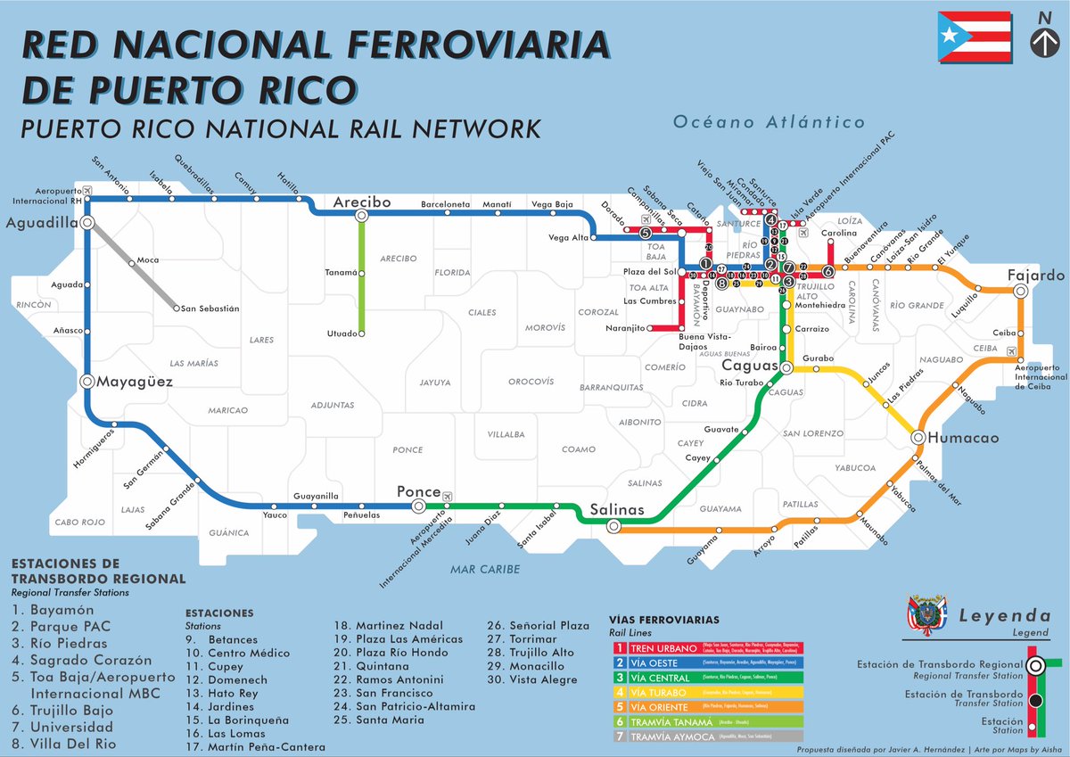 PRexitBook's tweet photo. Mapa del Tren Nacional de Puerto Rico y el Tren Urbano Expandido (propuesta) 
@PlanBIndepend https://t.co/AoHA2fhZkf
