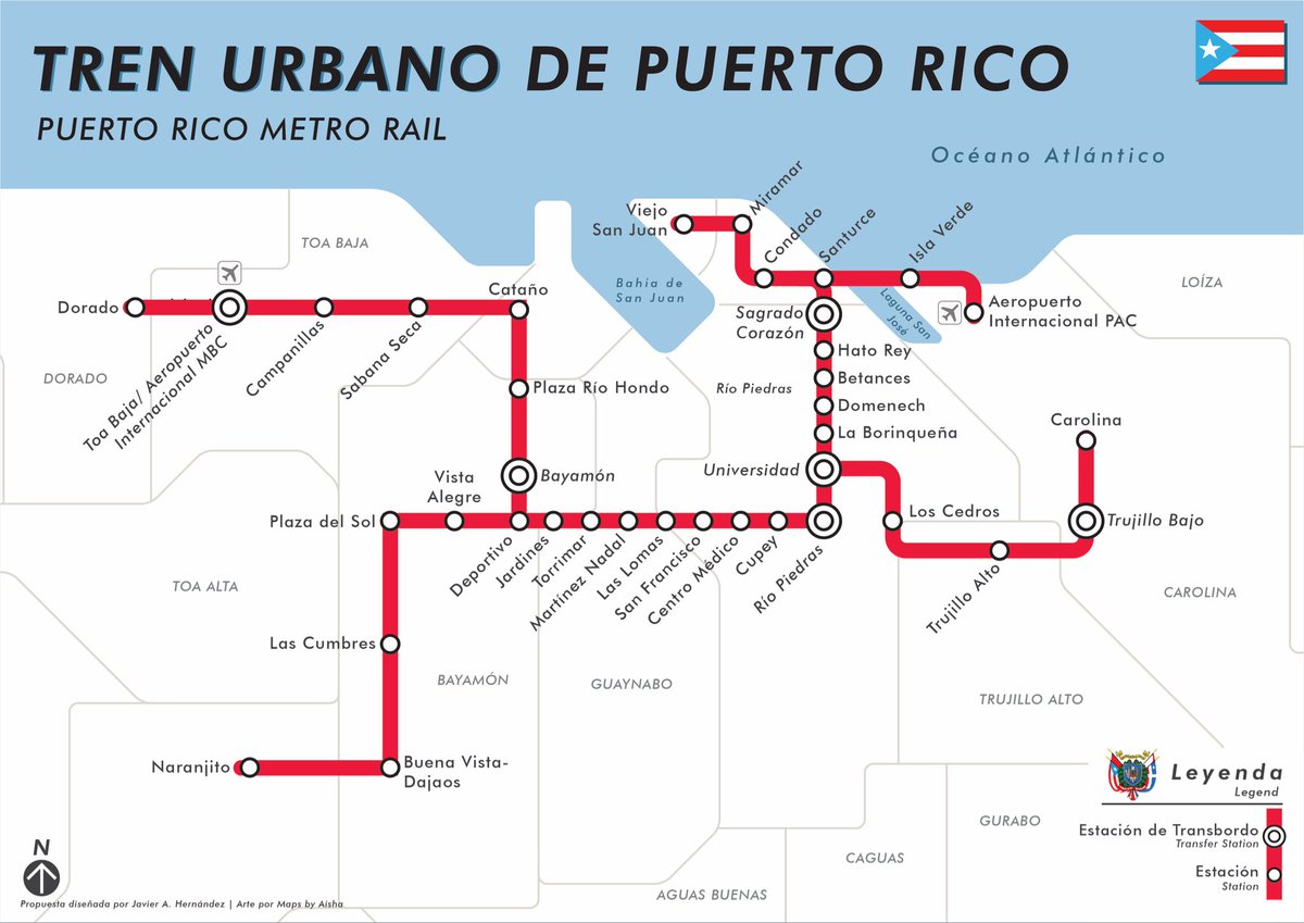 PRexitBook's tweet photo. Mapa del Tren Nacional de Puerto Rico y el Tren Urbano Expandido (propuesta) 
@PlanBIndepend https://t.co/AoHA2fhZkf