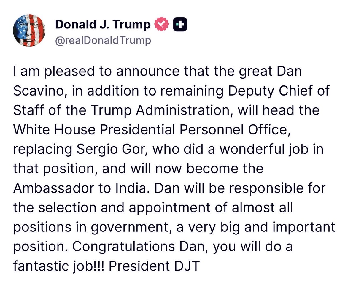 MAGAVoice's tweet image. BREAKING 🚨 President Trump congratulates Dan Scavino, Trump’s right hand man, as the next head of White House Presidential Personnel 

Congratulations Dan ❤️