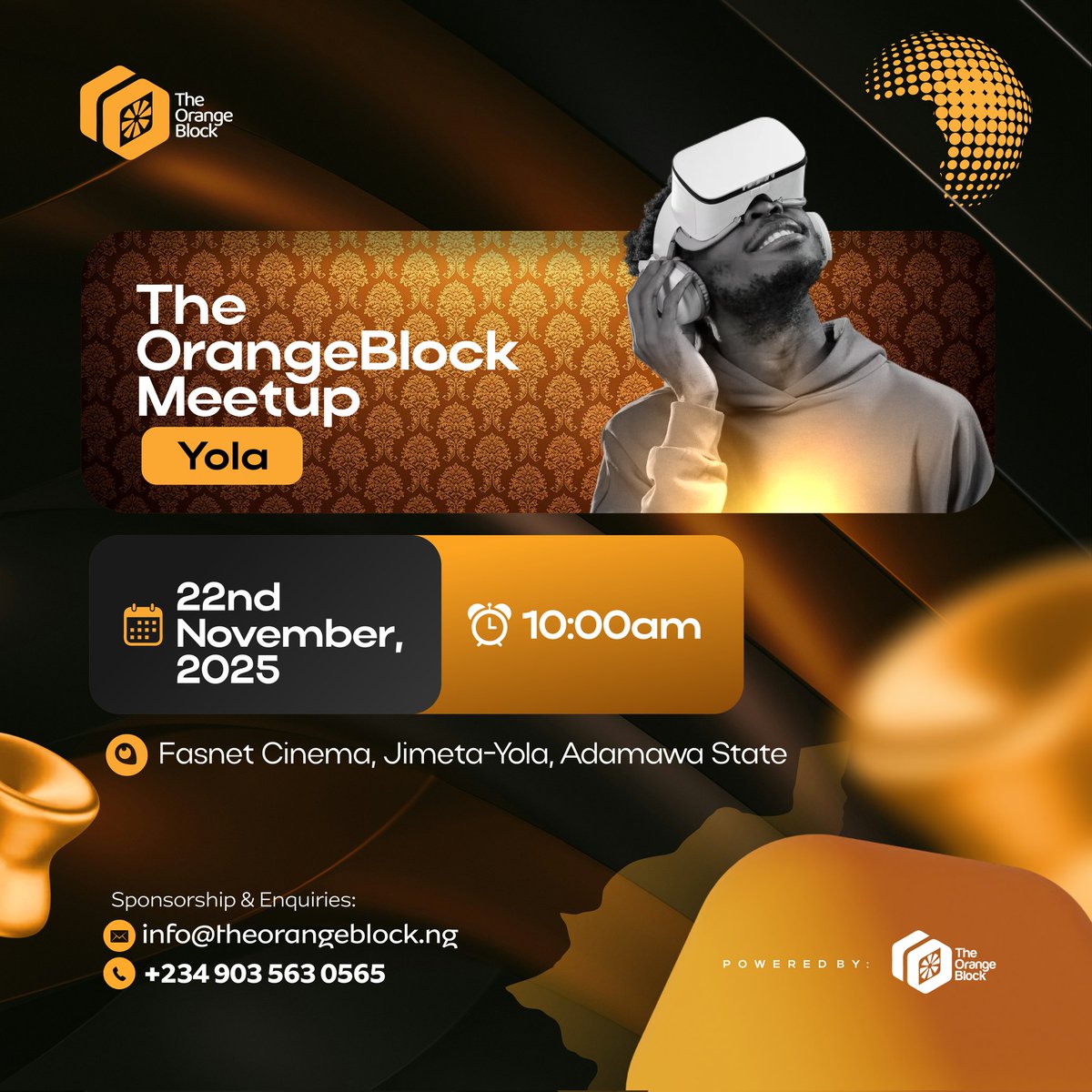 AzTechEmpire's tweet photo. 🍊🍊41 Days to Go!🍊🍊
@the_orangeblock is halfway to making history in Yola! 🍊
Expect networking, insight, and conversations that matter.
Let’s unlock opportunities in blockchain together.
@the_orangeblock #TheOrangeBlock #Web3Africa https://t.co/keFijY6Ikg