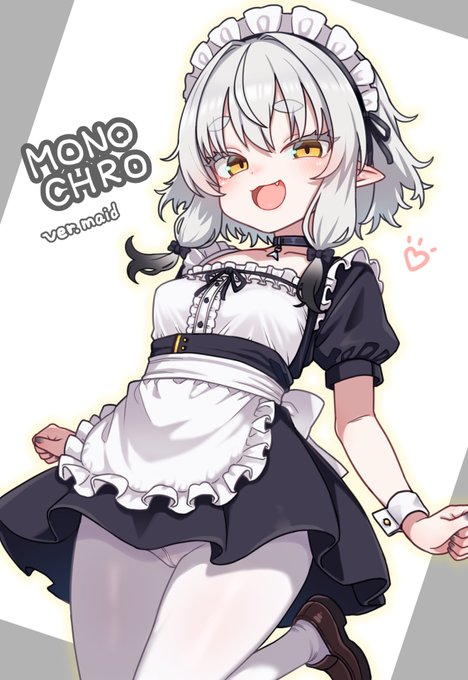 うちのこ メイド服のモノクロちゃんのお絵を描きました、。 