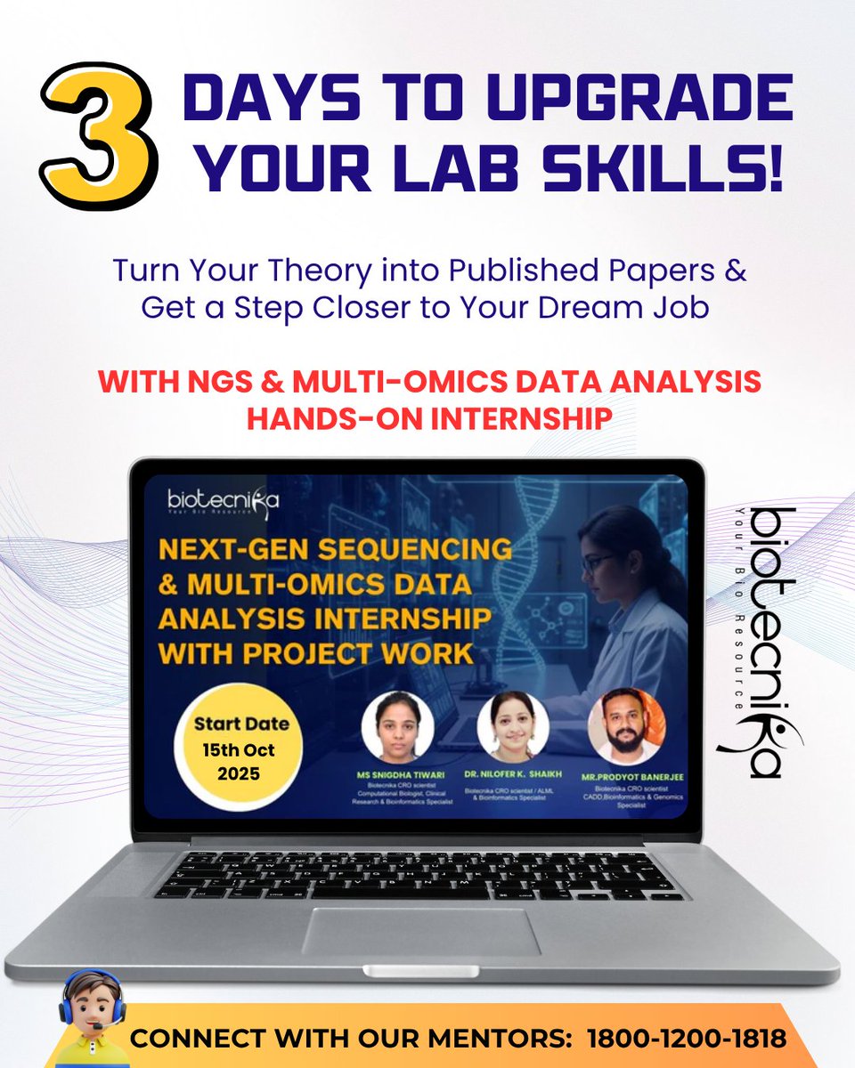 biotecnika's tweet image. ⏰ You just have 3 days left to ENROL - Make this Sunday count!

💪 Biotecnika&apos;s Next-Gen Sequencing &amp;amp; Multi-Omics Data Analysis Internship REGISTRATIONS OPEN!

💬 Talk to an expert: btnk.org/Contact-NGS-Ex…

✅ Register Now: btnk.org/NGS-Project-Tr…

#multiomics #dataanalysis