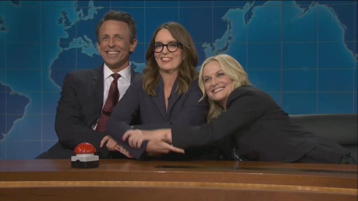 Amy Poehler, Tina Fey, and Seth Meyers are back at the #SNL Weekend Update desk for a joke-off!
