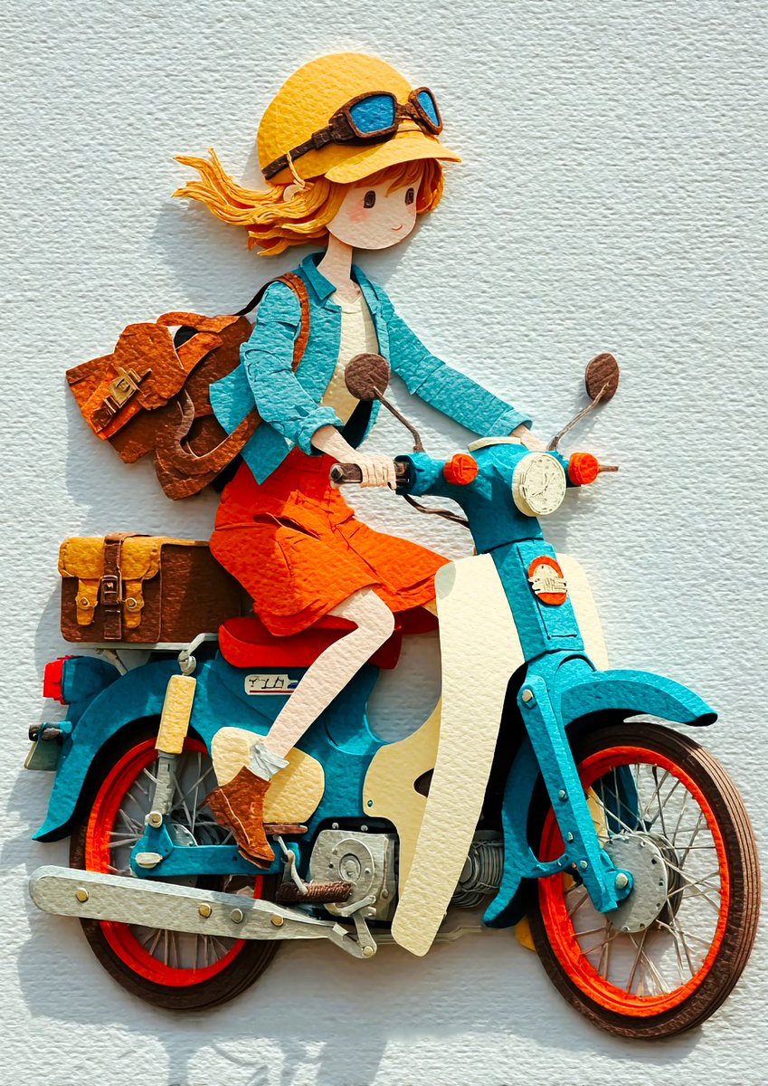 gufutokuku999's tweet image. 『原付女子風景』
今度は、いつもの雰囲気の原付に乗る女性のイラストを、ペーパークラフト風で表現してみました
こういう暖かな感じも私は好きです