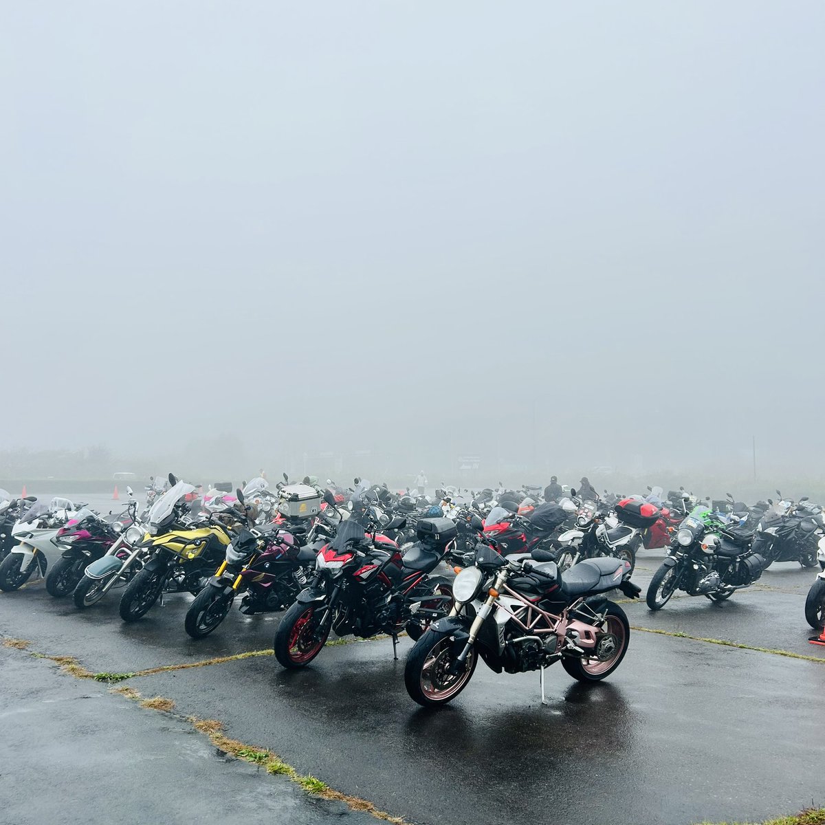 tenkoro99's tweet image. 霧覚悟で行ったけど、普通に霧雨で濃霧wここに来てるバイク女子全員狂者だと思っていいのかな？
帰り際にvスト800？か1000に乗っためちゃ綺麗なお姉さんがいたので来て良かった。(ナンパ未遂)

さて、ランチしたらどーしよーかー

#バイク女子部ミーティング
#バイカーズパラダイス南箱根