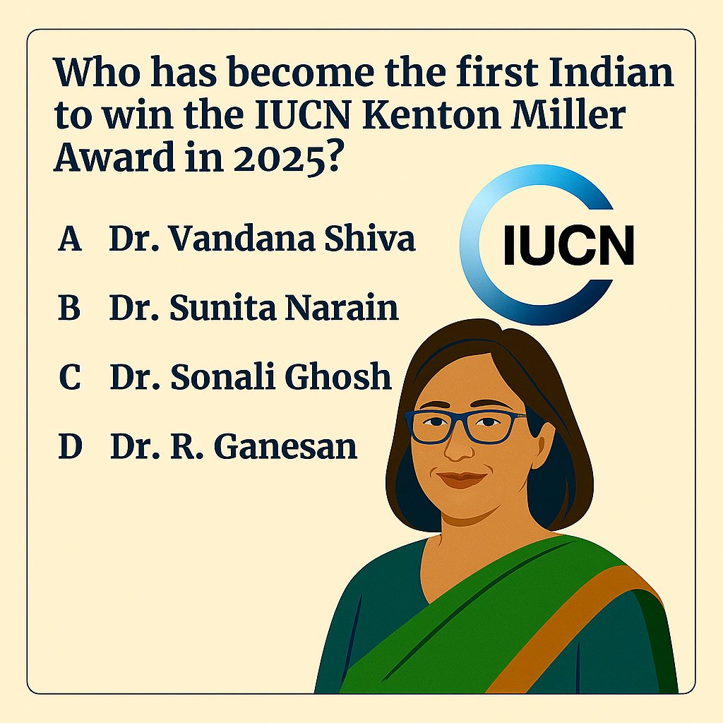 cematerial's tweet image. Current Affairs Quiz🔔🔔🔔:

Who has become the first Indian to win the IUCN Kenton Miller Award in 2025?

#currentaffairsquiz #currentaffairs 
#UPSC  #SSC #UPSCPrelims2026 #RRB #BPSC