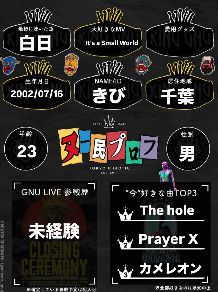 sh09079209's tweet image. よろしくお願いします！

#KingGnu #KingGnu好きな人と繋がりたい #KingGnu好きと繋がりたい #ヌー民と繋がりたい #ヌー民プロフ