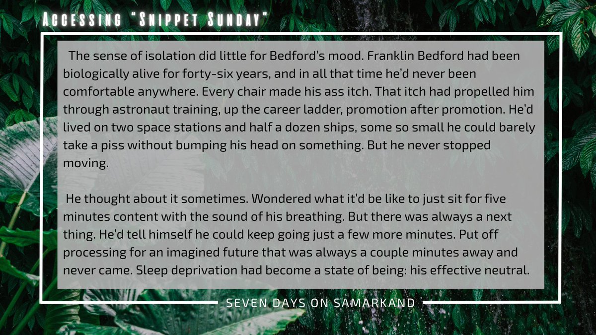 MichaelTKuester's tweet image. This week for #SnippetSunday: Franklin Bedford became an astronaut because he never could get comfortable. Anywhere. #querying #scifi