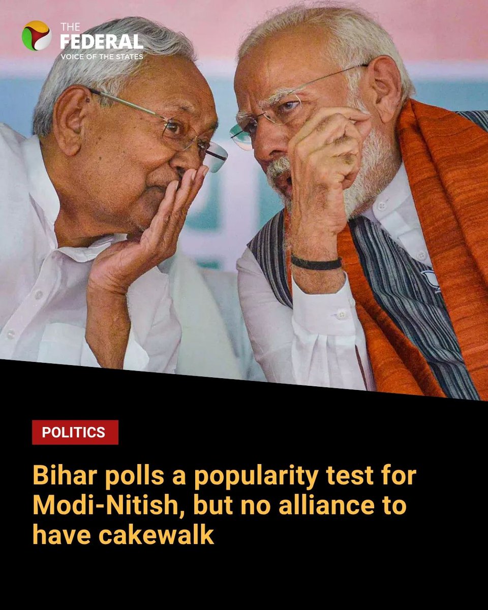 TheFederal_News's tweet image. The upcoming election will determine if CM Nitish Kumar, the veteran leader, can overcome anti-incumbency and if PM Modi&apos;s political clout remains strong, writes Mohd Imran Khan.

Read more: thefederal.com/category/state… 

#Modi #NitishKumar #NDA #JDU #BiharElections