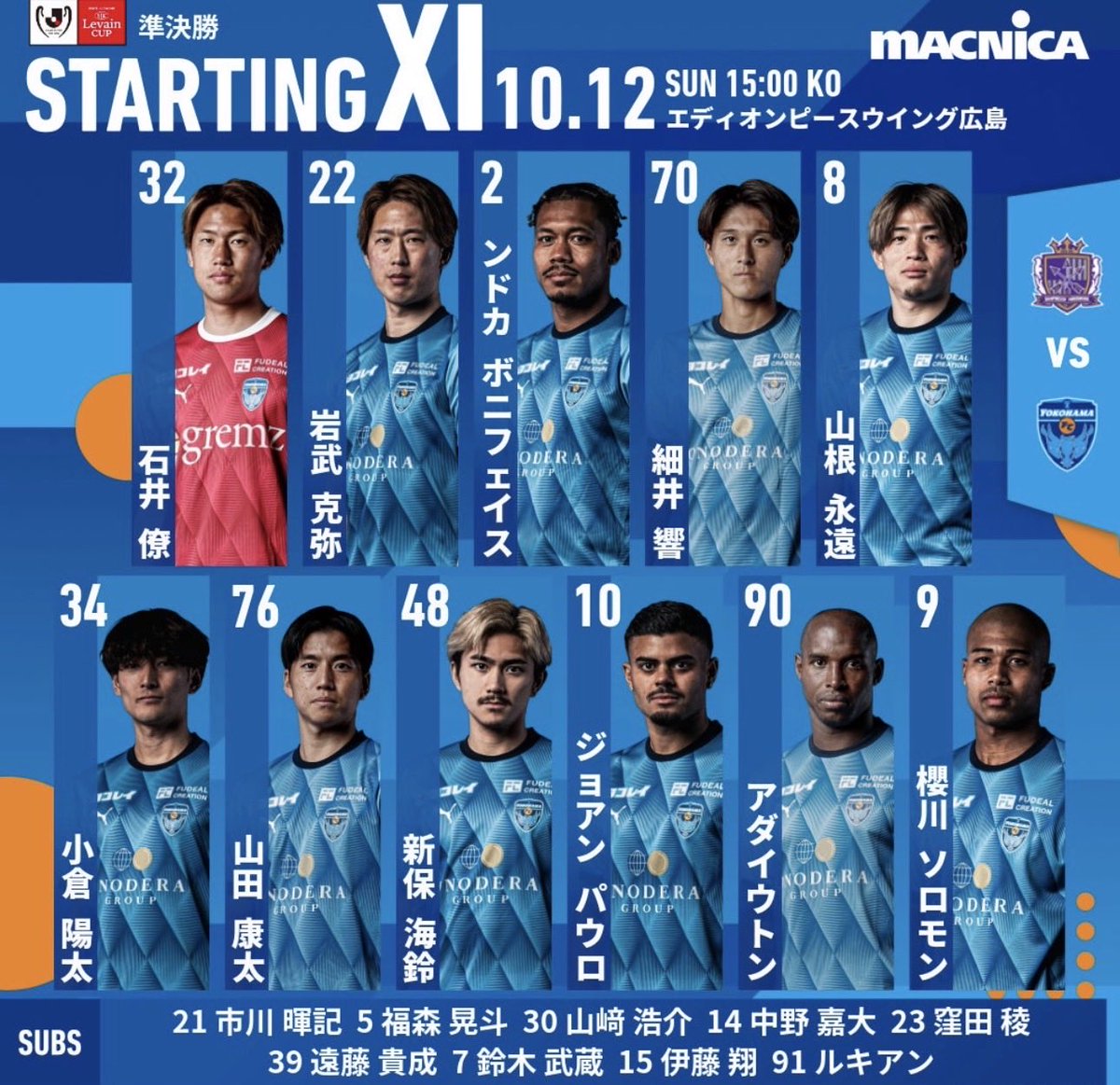 2IFdXgccLa982's tweet image. 先制点取りに行く
布陣ですね。

クバさま
なんで使わないの？

素人考えだが
キーパーって
体力極限まで
使わないので
クバさまかと

#yokohamafc #ルヴァンカップ準決勝
3-0で勝つ　#横浜ＦＣ