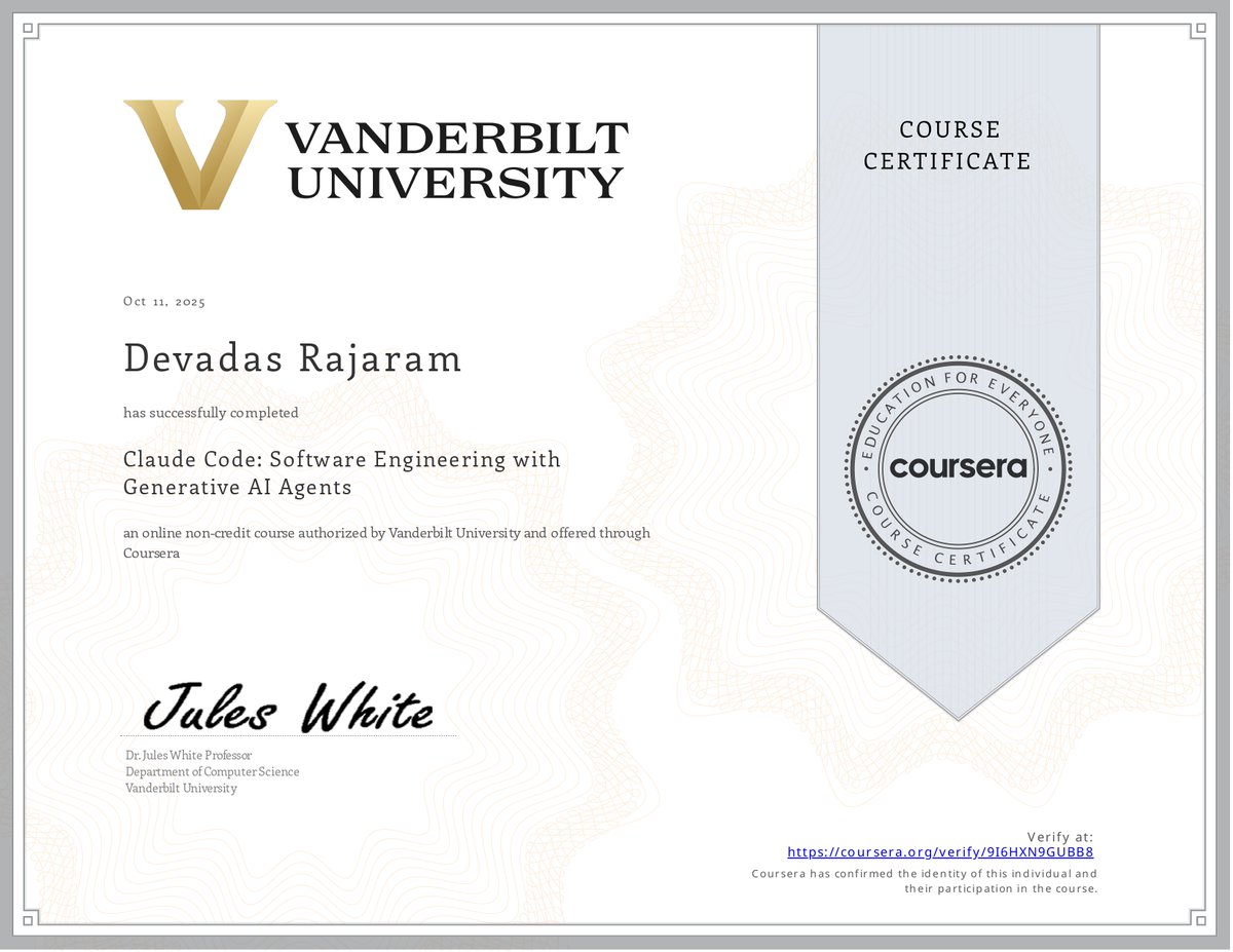 DevadasRajaram's tweet image. Claude Code is redefining software engineering. 📷
Generative AI meets human creativity - faster builds, smarter code, and real collaboration.
#AI #SoftwareEngineering #claudecode @VanderbiltU