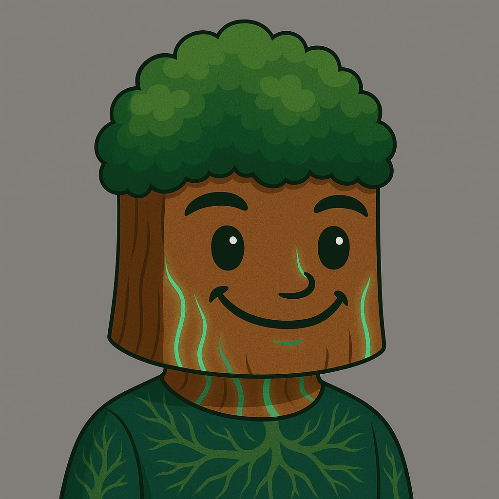 Edit this image of “Rooty,” the mascot for $ROOTS – Return to Beginning. Keep the exact same character stature, head size, proportions, pose, and angle as in the reference image. Maintain the same centered bust framing (from the chest up, slightly forward-facing).

Apply these