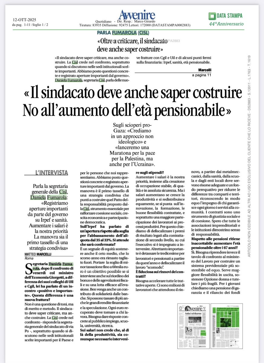 CislNazionale's tweet image. &amp;lt;&amp;lt;Il sindacato deve saper criticare, ma anche costruire. La Cisl crede nel confronto, soprattutto quando si discutono nelle sedi istituzionali scelte importanti per il futuro del paese e le persone che noi rappresentiamo&amp;gt;&amp;gt;: la leader Cisl #DanielaFumarola intervistata dal…