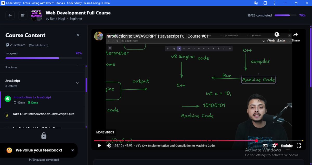 SachinK82390021's tweet image. My web devlopment journey Day(11)-JAVASCRIPT Lecture(01)
Introduction to javascript
#WebDevelopment #javascript #CSS #CoderArmy #StrikeChallenge