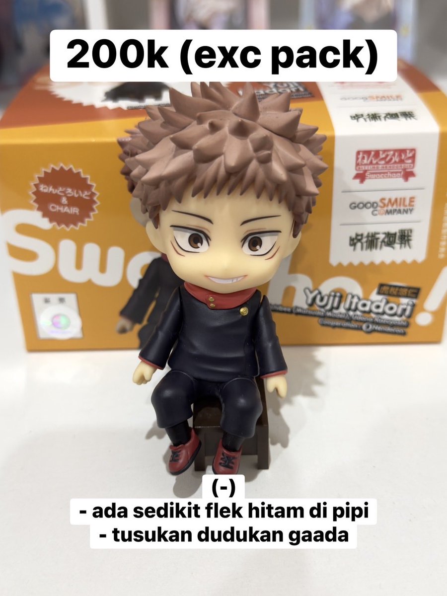 WTS / want to sell
Kindly help rt🙏🏻

(BIB) Jujutsu Kaisen merch 
- fuwa gojo &amp; mei
- look up itadori
- swacchao nendo itadori

🌸co via 🍊(bisa split)
🌸cakung, jaktim

dm for vidcon &amp; more 

t. rukappu lookup figure yuji jjk gojou satoru
#warunganime #warungjjk #warungjujutsu