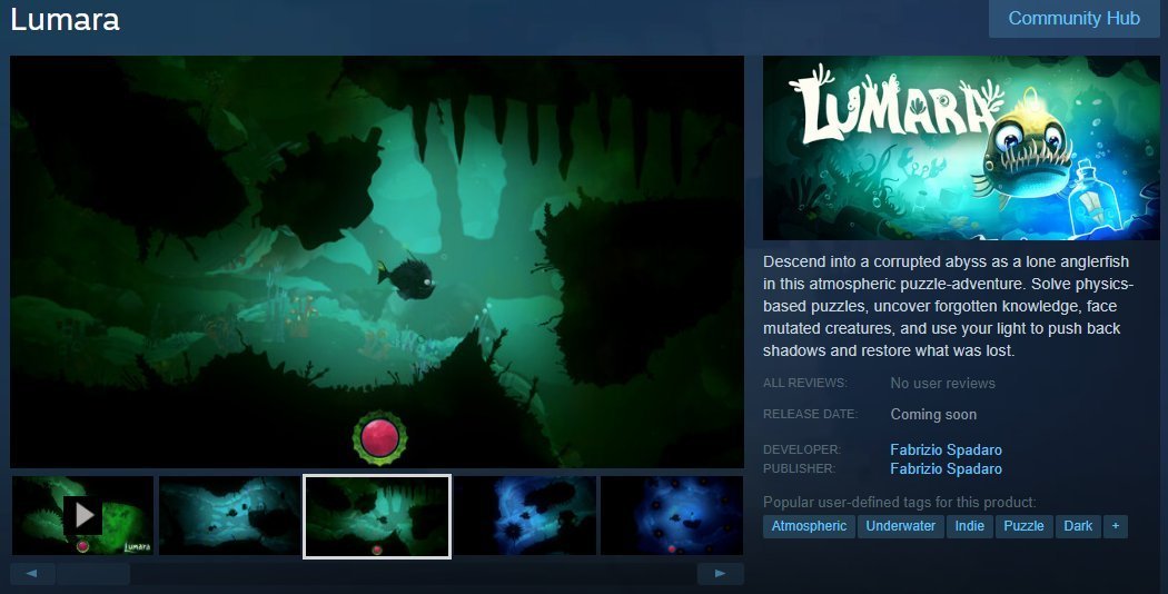 SwordFab's tweet photo. @indiegameiacs Hey, thank you for this!

I am working on my first game: Lumara is a 2D atmospheric puzzle-adventure where you play as a lone anglerfish fighting ocean pollution and mutated creatures
(Just released a demo this week)
https://t.co/nqQr8dI9FU https://t.co/kV3dpeDkwX