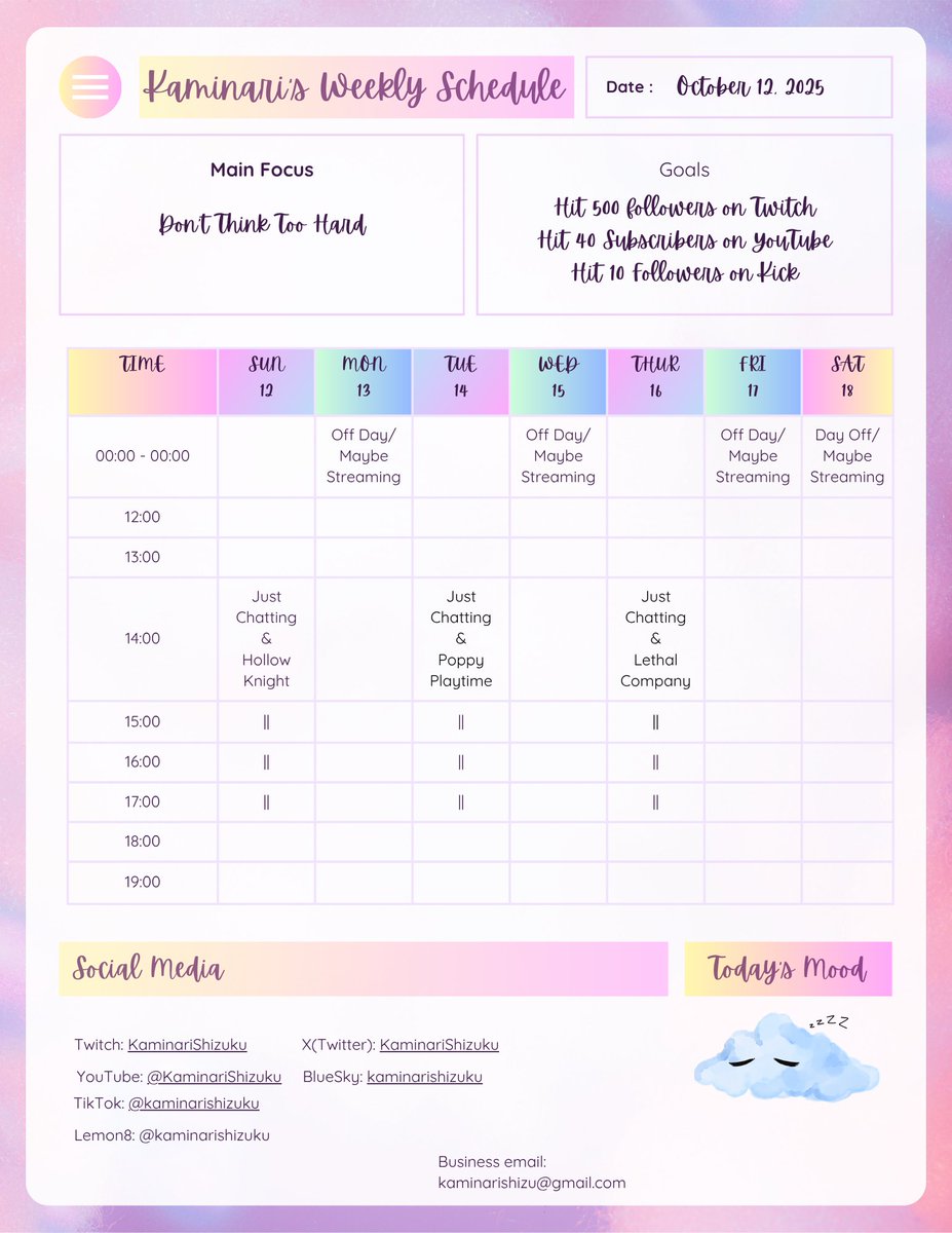 KaminariShizuku's tweet image. Here it is! The Weekly Schedule updated and ready Only For You! ~ 🩵 
#Weekly #Vtuber #Schedule