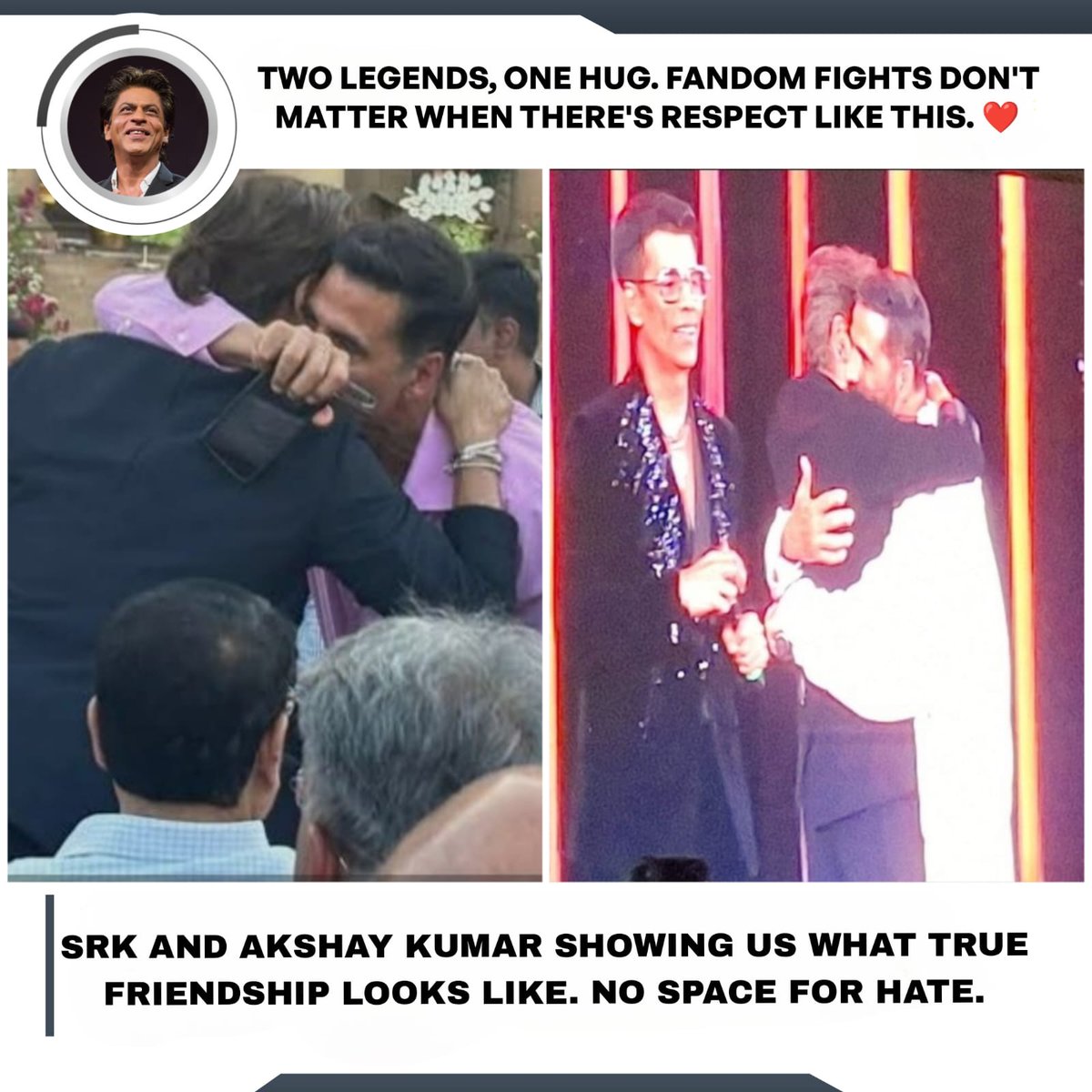 SRKUniverse's tweet image. Two Icons, One Beautiful Moment 🤍 This Hug Between SRK &amp;amp; AKKI Says More Than Words Ever Could — Love always Wins ✨

@iamsrk #AkshayKumar @filmfare 

#SRK #ShahRukhKhan #KingKhan #King #GujaratTourism #FilmfareAwards2025 #FilmfareAwards #Filmfare #FilmfareInGujarat…