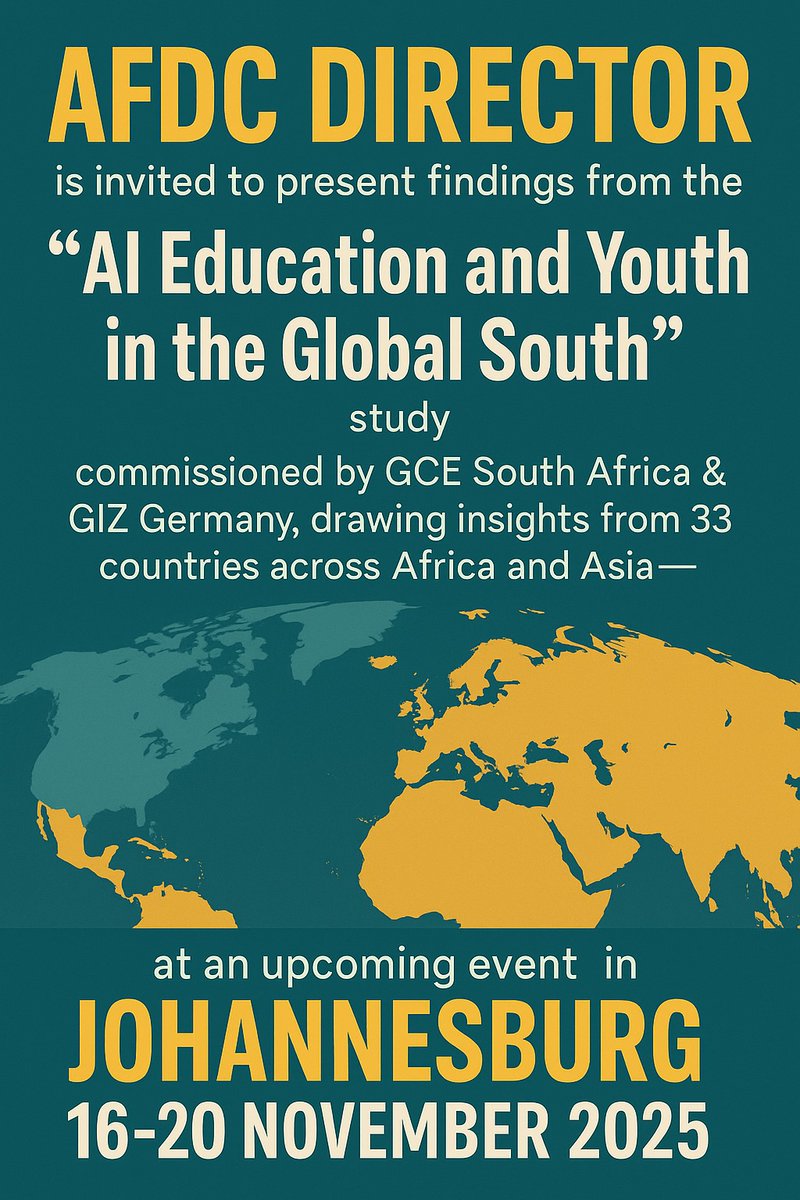 DevelopmentAf's tweet image. Our AFDC key team is jetting off to Africa for the groundbreaking AI Education &amp;amp; Youth presentation in Johannesburg (16-20 Nov 2025), and more vital training assignments across the continent!