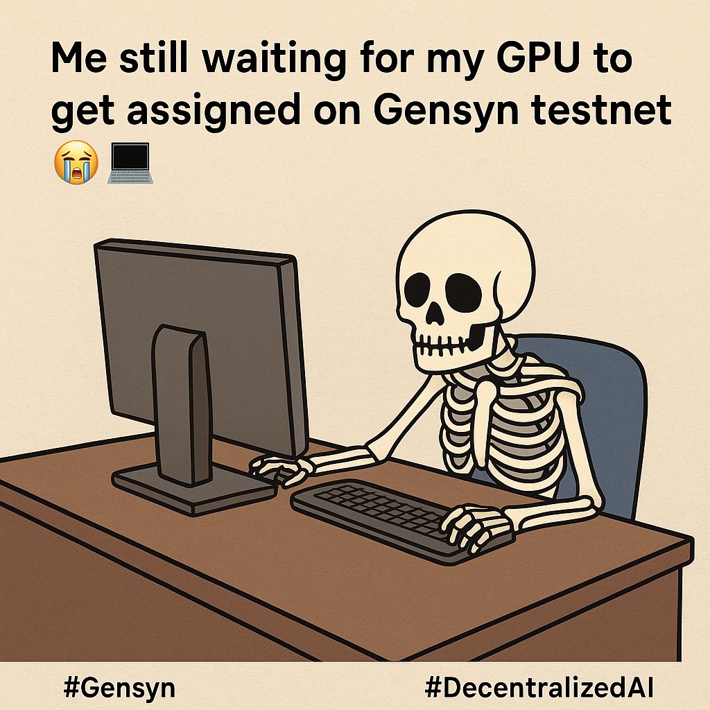 aryancryptoguy's tweet image. “If patience was a testnet reward, I’d be top 10 by now 💀 #Gensyn #DecentralizedAI #Memes #Crypto 

@gensynai