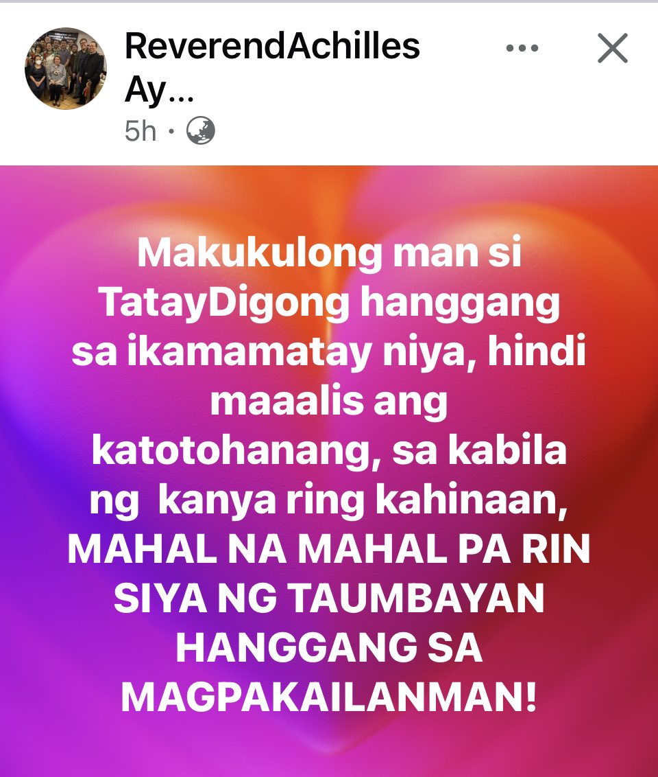 Kahit anong gawin ng mga antiDU30-taes, hindi na makakalimutan ng milyon-milyong PIlipino ang pagmamahal nila sa mga DU30. Pinatunayan yan nung 2025 election.

KAHIT SINO ang ikakampanya ni VP Sara sa 2028, MANANALO.

MGA INUTIL ang mga antiDU30-taes…