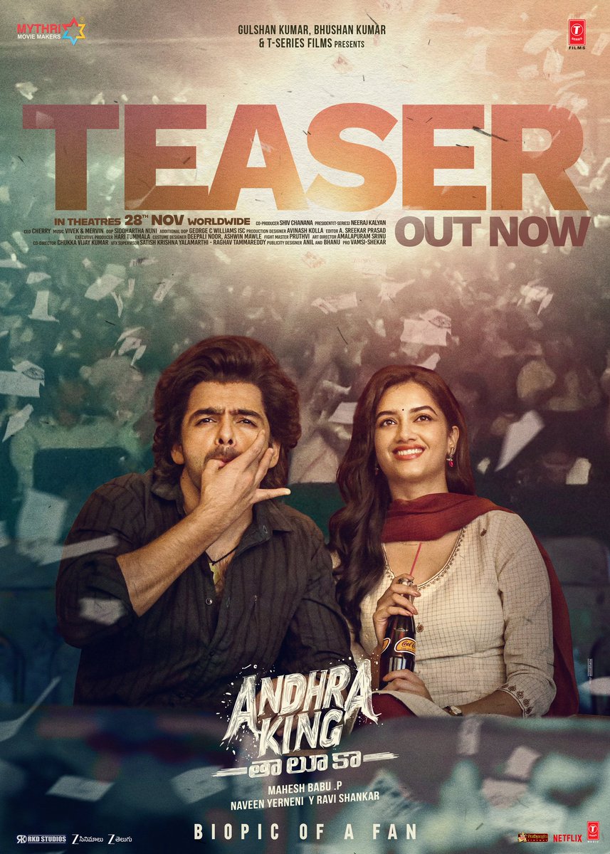MythriOfficial's tweet image. Life is all Fun &amp;amp; Games Until... 💥💥

Presenting you all the energetic #AKTTeaser 🥁❤️‍🔥

▶️ youtu.be/hO_4evsVmBM

#AndhraKingTaluka GRAND RELEASE WORLDWIDE ON NOVEMBER 28th.

#AKTonNOV28
Energetic Star @ramsayz @nimmaupendra #BhagyashriBorse @filmymahesh @MythriOfficial…