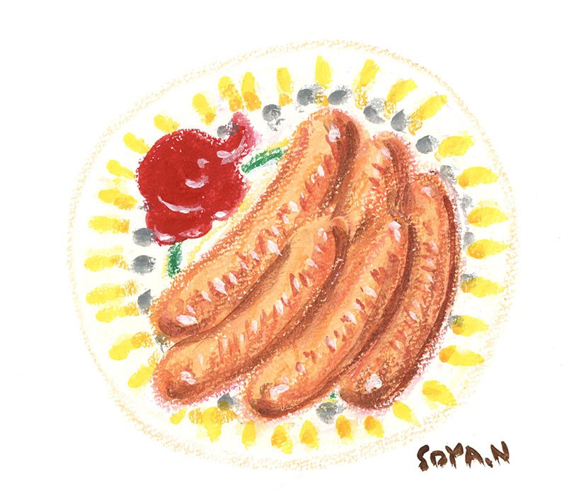 「イラストレーターめし」
今日は蕎麦をゆで、娘と一緒に食べました。
蕎麦だけではさみしいので、冷蔵庫にあったウィンナーもゆでました。
ケチャップの「2度漬けは禁止だからね！」と娘から言われ、そうならないようつとめました。
#イラストレーターめし